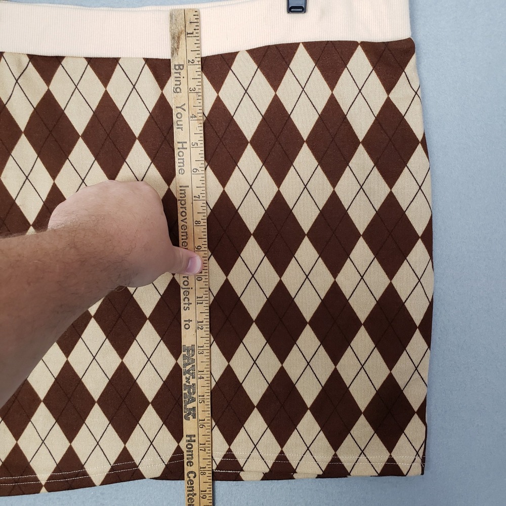 Argyle Print Knit Mini Skirt Brown Tan Diamond Check School Girl Academia Sz 3XL - Picture 5 of 7